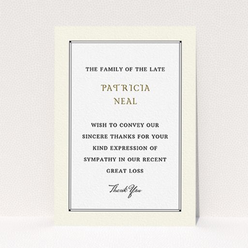 Funeral Thank You Card Design - "Deco cream" A funeral thank you card design titled "Deco cream". It is an A6 card in a portrait orientation. "Deco cream" is available as a flat card, with mainly cream colouring.