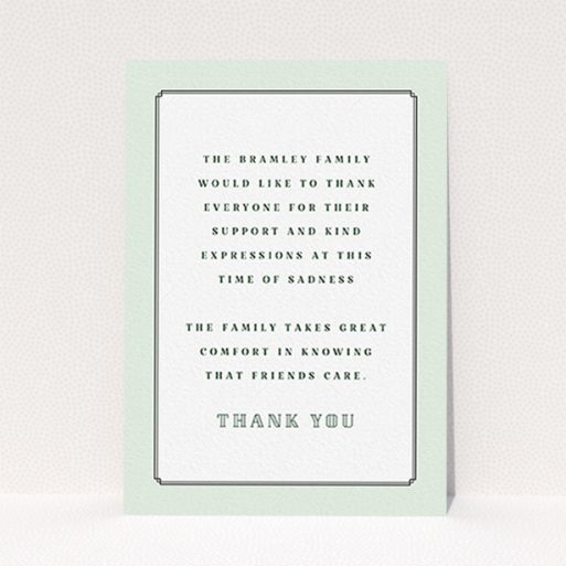 Funeral Thank You Card Design - "Decrement" A funeral thank you card design named "Decrement". It is an A6 card in a portrait orientation. "Decrement" is available as a flat card, with tones of green and white.