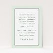 A funeral thank you card design named "Decrement". It is an A6 card in a portrait orientation. "Decrement" is available as a flat card, with tones of green and white.