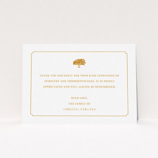Funeral Thank You Card Design - "Orange oak" A funeral thank you card template titled "Orange oak". It is an A6 card in a landscape orientation. "Orange oak" is available as a flat card, with tones of white and orange.