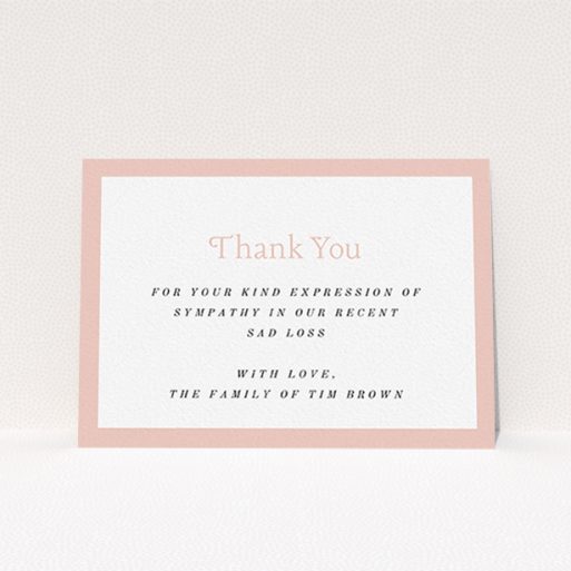 Funeral Thank You Card Design - "Pink impact" A funeral thank you card design titled "Pink impact". It is an A6 card in a landscape orientation. "Pink impact" is available as a flat card, with tones of pink and white.