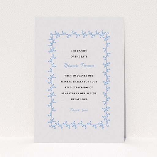 Funeral Thank You Card Design - "Surrounded by the forest" A funeral thank you card template titled "Surrounded by the forest". It is an A6 card in a portrait orientation. "Surrounded by the forest" is available as a flat card, with tones of light grey and light blue.