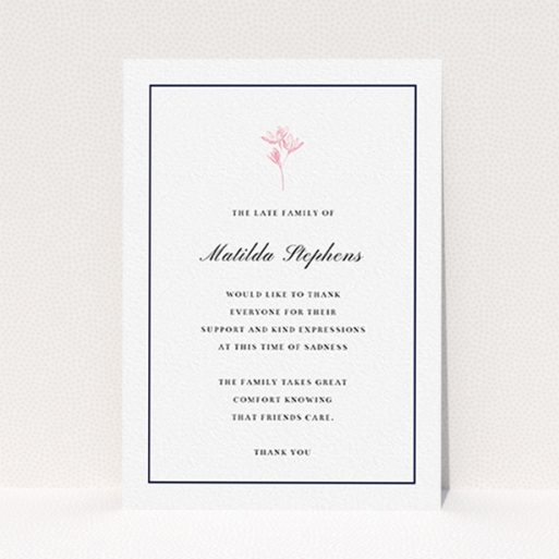 Funeral Thank You Card Design - "The sweetest of daisies" A funeral thank you card design named "The sweetest of daisies". It is an A6 card in a portrait orientation. "The sweetest of daisies" is available as a flat card, with tones of white and pink.