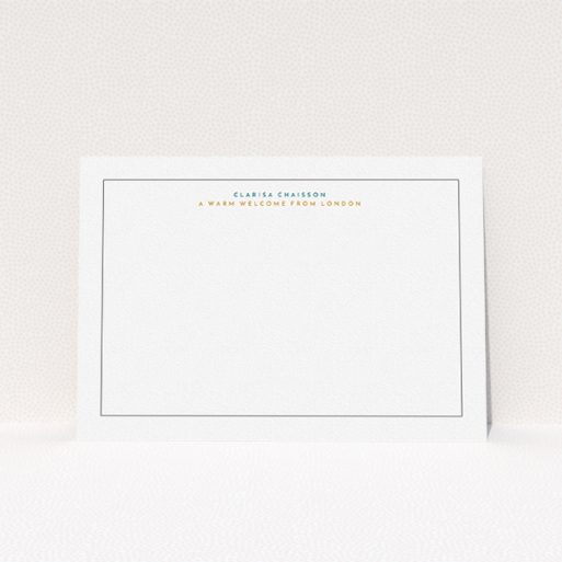 Custom Writing Stationery Design for Women - "A warm welcome" A ladies custom writing stationery template titled "A warm welcome". It is an A5 card in a landscape orientation. "A warm welcome" is available as a flat card, with tones of white and green.