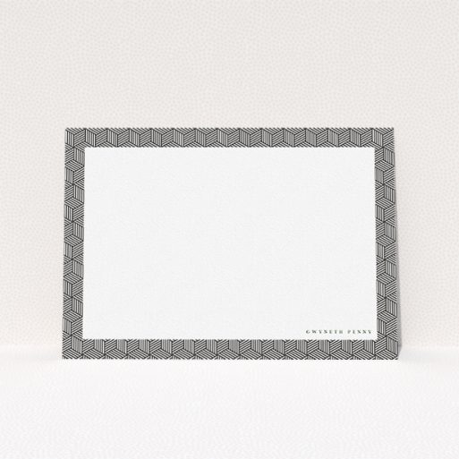 Custom Writing Stationery Design for Women - "All boxed up" A ladies custom writing stationery template titled "All boxed up". It is an A5 card in a landscape orientation. "All boxed up" is available as a flat card, with tones of black and white.