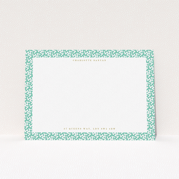 A ladies custom writing stationery design called "Born in the 80s". It is an A5 card in a landscape orientation. "Born in the 80s" is available as a flat card, with tones of green and white.