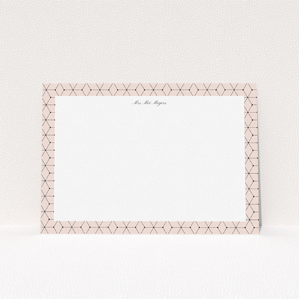 A ladies custom writing stationery called "Connect the dots". It is an A5 card in a landscape orientation. "Connect the dots" is available as a flat card, with tones of pink and white.