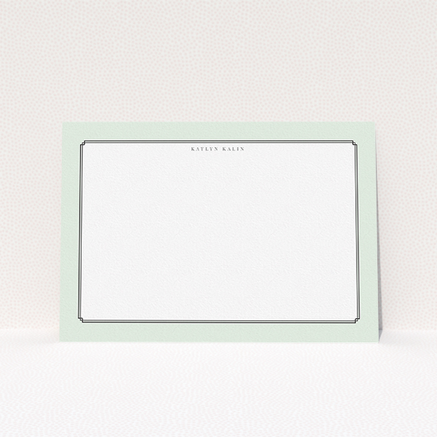 A ladies custom writing stationery named "Deco Mint". It is an A5 card in a landscape orientation. "Deco Mint" is available as a flat card, with tones of green and white.