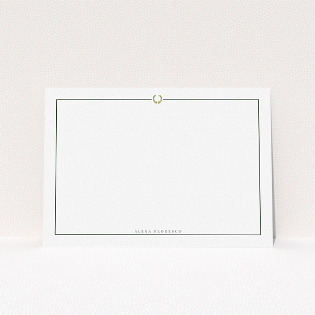 A ladies custom writing stationery template titled "Greco". It is an A5 card in a landscape orientation. "Greco" is available as a flat card, with mainly white colouring.