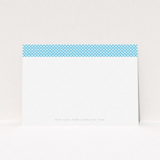 Custom Writing Stationery Design for Women - "Japanese blue" A ladies custom writing stationery template titled "Japanese blue". It is an A5 card in a landscape orientation. "Japanese blue" is available as a flat card, with tones of blue and white.