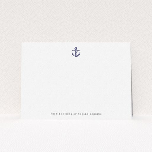 Custom Writing Stationery Design for Women - "Land ahoy" A ladies custom writing stationery design called "Land ahoy". It is an A5 card in a landscape orientation. "Land ahoy" is available as a flat card, with tones of white and blue.