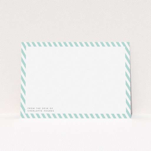 Custom Writing Stationery Design for Women - "Mint Diagonals" A ladies custom writing stationery called "Mint Diagonals". It is an A5 card in a landscape orientation. "Mint Diagonals" is available as a flat card, with tones of green and white.