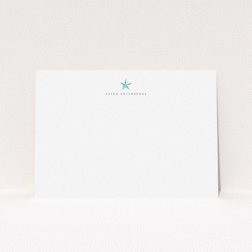 Custom Writing Stationery Design for Women - "Mountain star" A ladies custom writing stationery design titled "Mountain star". It is an A5 card in a landscape orientation. "Mountain star" is available as a flat card, with tones of white and green.