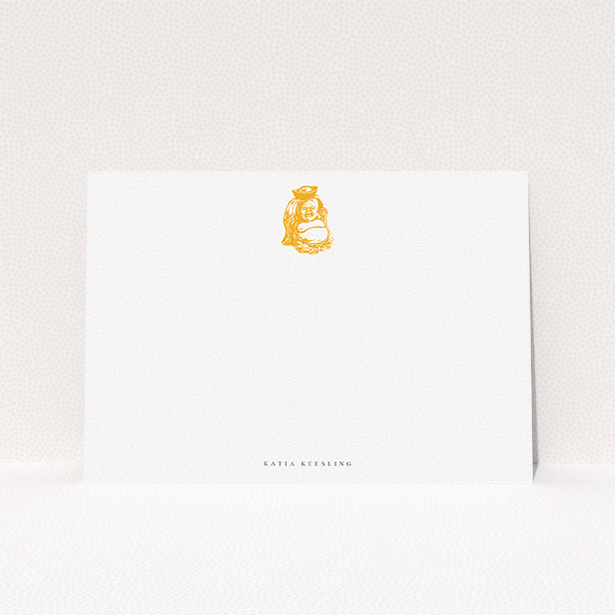 A ladies custom writing stationery called "Peace within". It is an A5 card in a landscape orientation. "Peace within" is available as a flat card, with tones of white and orange.
