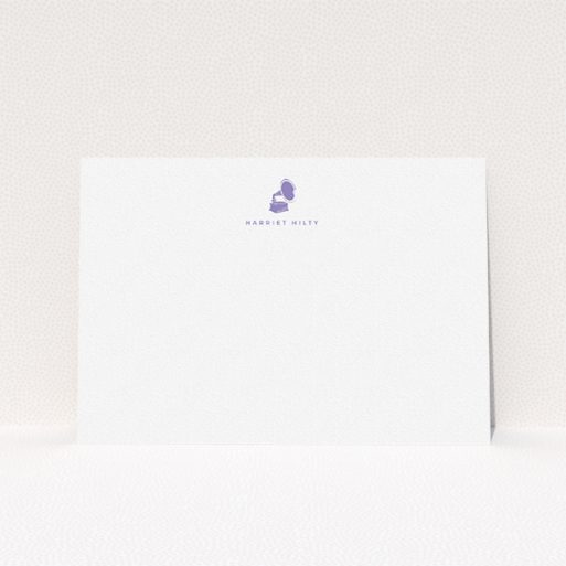 Custom Writing Stationery Design for Women - "Purple music" A ladies custom writing stationery named "Purple music". It is an A5 card in a landscape orientation. "Purple music" is available as a flat card, with tones of white and purple.