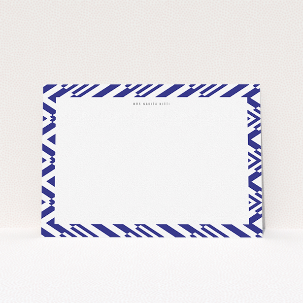 A ladies personalised note card named "Blue diamonds". It is an A5 card in a landscape orientation. "Blue diamonds" is available as a flat card, with tones of blue and white.