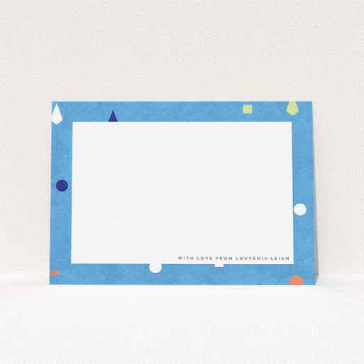 Personalised Note Card Design for Women - "Capri" A ladies personalised note card design called "Capri". It is an A5 card in a landscape orientation. "Capri" is available as a flat card, with tones of light blue and orange.