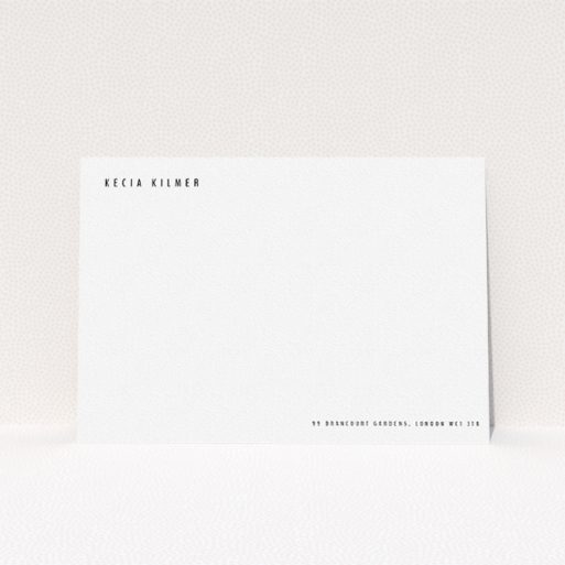 Personalised Note Card Design for Women - "Corner to corner" A ladies personalised note card template titled "Corner to corner". It is an A5 card in a landscape orientation. "Corner to corner" is available as a flat card, with mainly white colouring.