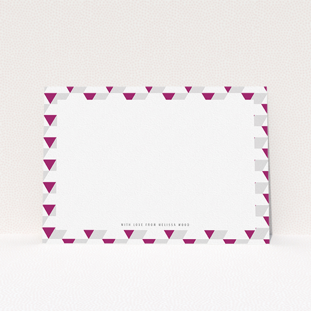 A ladies personalised note card named "Dimensions of colour". It is an A5 card in a landscape orientation. "Dimensions of colour" is available as a flat card, with mainly purple/dark pink colouring.