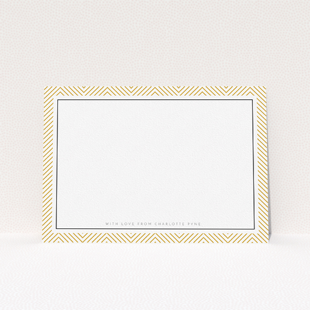 A ladies personalised note card named "Golden Lines". It is an A5 card in a landscape orientation. "Golden Lines" is available as a flat card, with tones of gold and white.