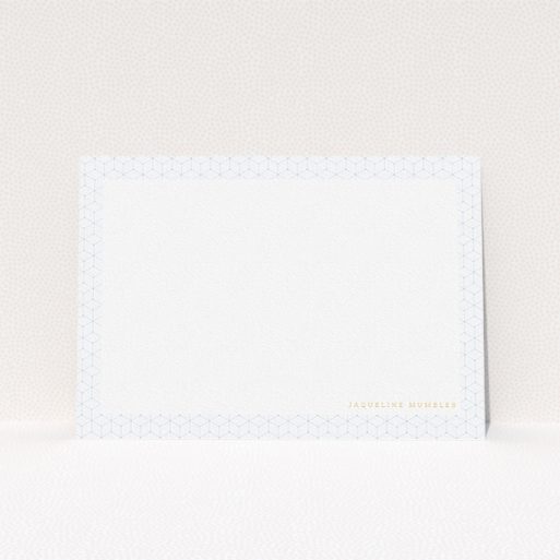 Personalised Note Card Design for Women - "Isotropic" A ladies personalised note card called "Isotropic". It is an A5 card in a landscape orientation. "Isotropic" is available as a flat card, with tones of blue and white.