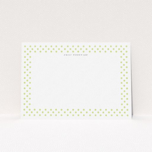 Personalised Note Card Design for Women - "Last-minute polkadots" A ladies personalised note card template titled "Last-minute polkadots". It is an A5 card in a landscape orientation. "Last-minute polkadots" is available as a flat card, with tones of gold and white.