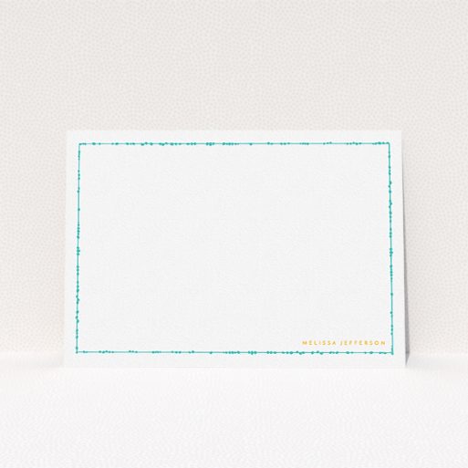 Personalised Note Card Design for Women - "Living border" A ladies personalised note card template titled "Living border". It is an A5 card in a landscape orientation. "Living border" is available as a flat card, with tones of white and orange.