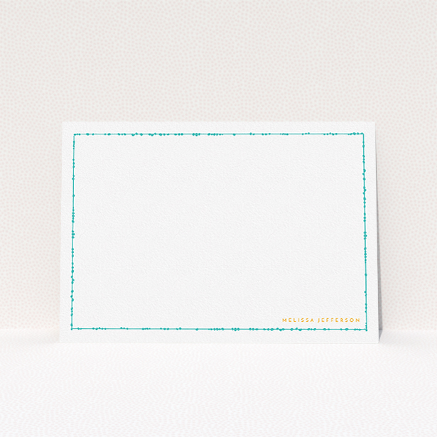A ladies personalised note card template titled "Living border". It is an A5 card in a landscape orientation. "Living border" is available as a flat card, with tones of white and orange.