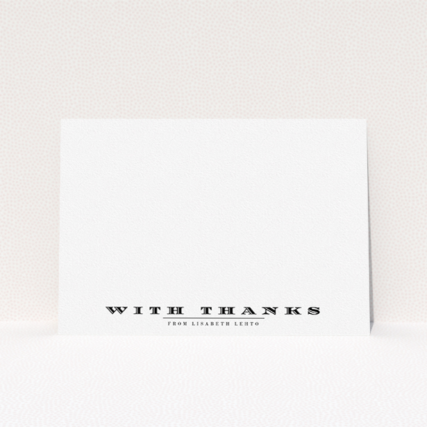 A ladies personalised note card design called "Overwritten". It is an A5 card in a landscape orientation. "Overwritten" is available as a flat card, with mainly white colouring.