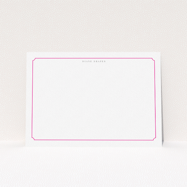 A ladies personalised note card design named "Pink circle border". It is an A5 card in a landscape orientation. "Pink circle border" is available as a flat card, with tones of white and pink.