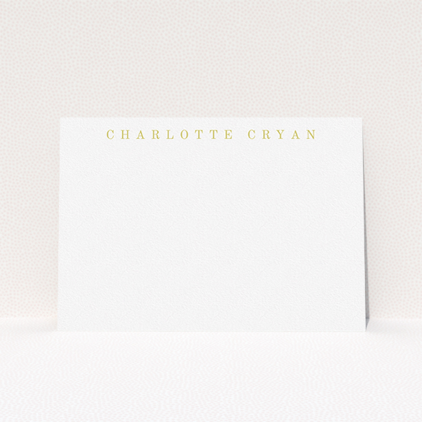 A ladies personalised note card named "Remember the name". It is an A5 card in a landscape orientation. "Remember the name" is available as a flat card, with tones of white and gold.