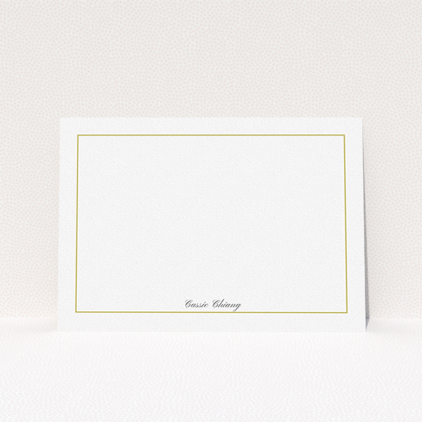 A ladies personalised note card named "Simple border". It is an A5 card in a landscape orientation. "Simple border" is available as a flat card, with tones of white and gold.