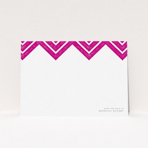 Personalised Note Card Design for Women - "Skiapthos" A ladies personalised note card named "Skiapthos". It is an A5 card in a landscape orientation. "Skiapthos" is available as a flat card, with tones of pink and white.