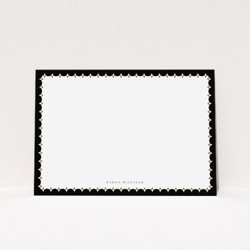 Personalised Note Card Design for Women - "Stage left" A ladies personalised note card called "Stage left". It is an A5 card in a landscape orientation. "Stage left" is available as a flat card, with tones of black and white.