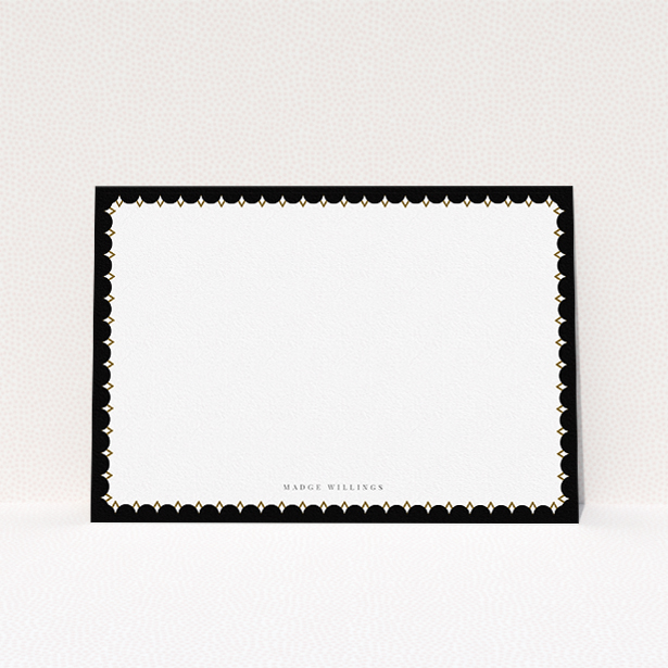 A ladies personalised note card called "Stage left". It is an A5 card in a landscape orientation. "Stage left" is available as a flat card, with tones of black and white.