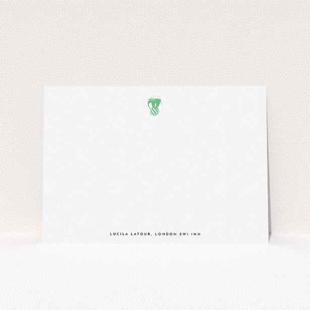 A ladies personalised note card design named "The impossible elephant". It is an A5 card in a landscape orientation. "The impossible elephant" is available as a flat card, with tones of white and green.