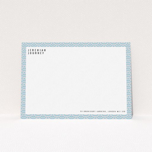 Custom Writing Stationery Design for Men - "Blue Fan Patterns" A men custom writing stationery design named "Blue Fan Patterns". It is an A5 card in a landscape orientation. "Blue Fan Patterns" is available as a flat card, with tones of blue and grey.