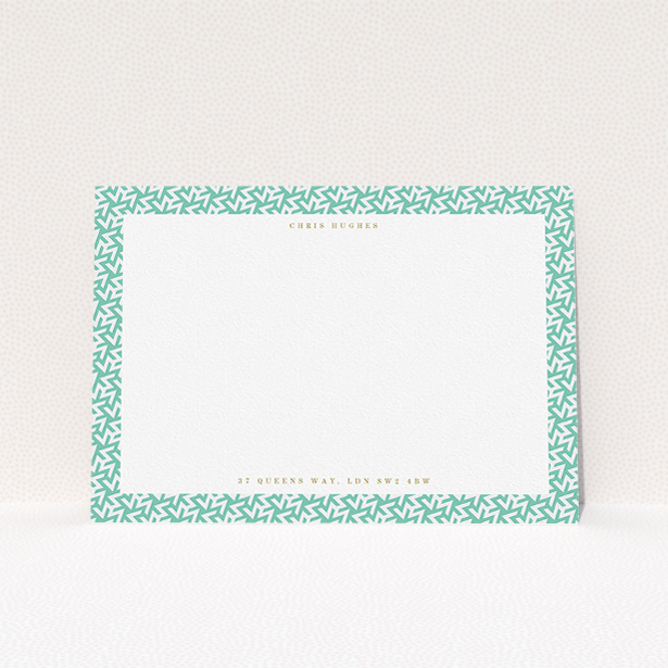 A men custom writing stationery design called "Born in the 80s". It is an A5 card in a landscape orientation. "Born in the 80s" is available as a flat card, with tones of green and white.