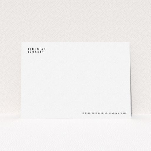 Custom Writing Stationery Design for Men - "Corner to corner" A men custom writing stationery design titled "Corner to corner". It is an A5 card in a landscape orientation. "Corner to corner" is available as a flat card, with mainly white colouring.
