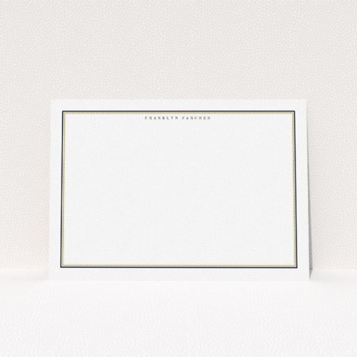 Custom Writing Stationery Design for Men - "Decapoda" A men custom writing stationery template titled "Decapoda". It is an A5 card in a landscape orientation. "Decapoda" is available as a flat card, with tones of gold and white.