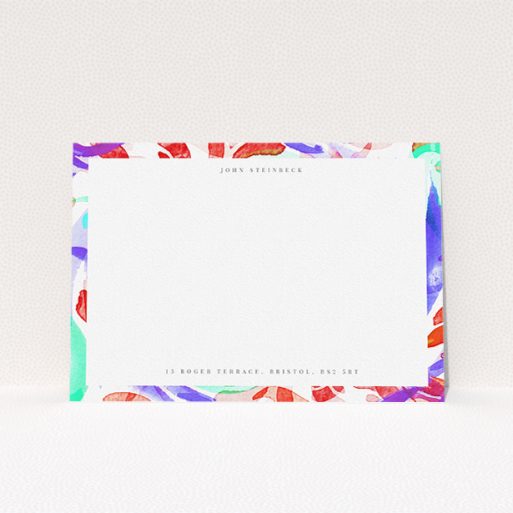 Custom Writing Stationery Design for Men - "Foliage" A men custom writing stationery called "Foliage". It is an A5 card in a landscape orientation. "Foliage" is available as a flat card, with mainly red colouring.