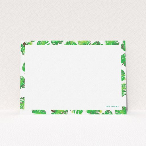 Custom Writing Stationery Design for Men - "Jungle Sky" A men custom writing stationery named "Jungle Sky". It is an A5 card in a landscape orientation. "Jungle Sky" is available as a flat card, with tones of green and white.