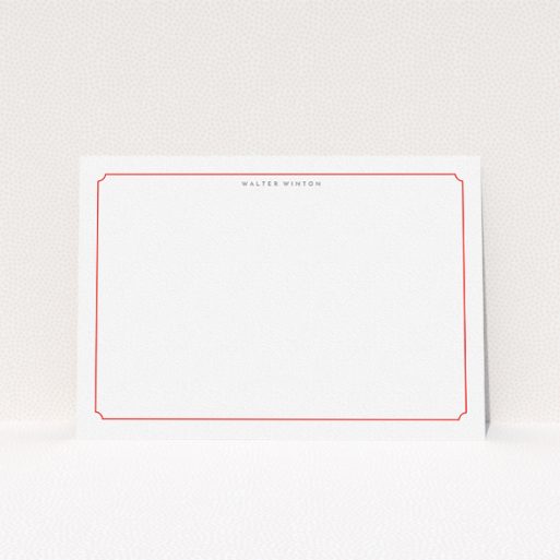 Custom Writing Stationery Design for Men - "Simple and red" A men custom writing stationery design called "Simple and red". It is an A5 card in a landscape orientation. "Simple and red" is available as a flat card, with tones of white and red.