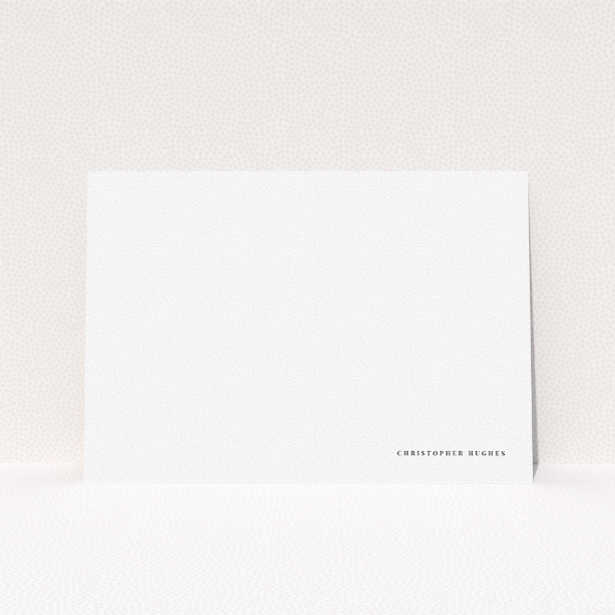 A men custom writing stationery named "Simple as can be". It is an A5 card in a landscape orientation. "Simple as can be" is available as a flat card, with mainly white colouring.