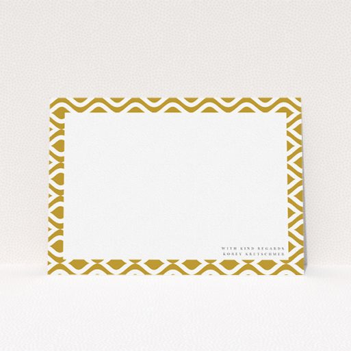 Personalised Note Card Design for Men - "Arab swirls" A men personalised note card named "Arab swirls". It is an A5 card in a landscape orientation. "Arab swirls" is available as a flat card, with tones of gold and white.
