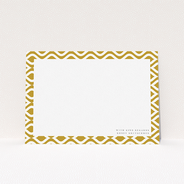 A men personalised note card named "Arab swirls". It is an A5 card in a landscape orientation. "Arab swirls" is available as a flat card, with tones of gold and white.