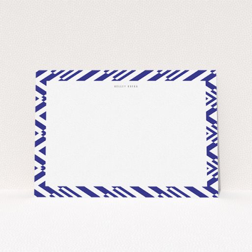 Personalised Note Card Design for Men - "Blue diamonds" A men personalised note card named "Blue diamonds". It is an A5 card in a landscape orientation. "Blue diamonds" is available as a flat card, with tones of blue and white.