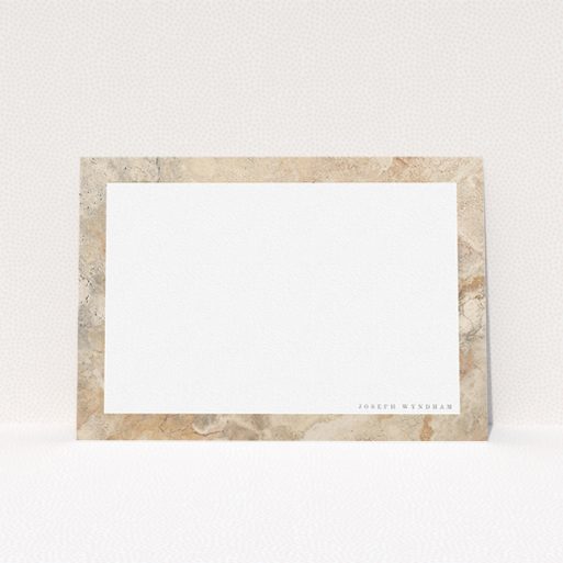Personalised Note Card Design for Men - "Cream marble" A men personalised note card named "Cream marble". It is an A5 card in a landscape orientation. "Cream marble" is available as a flat card, with tones of cream and faded orange.