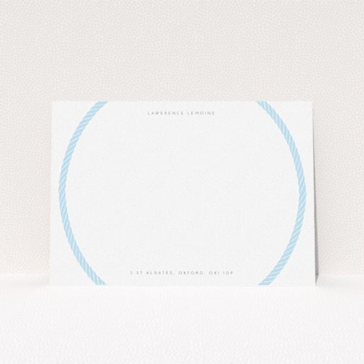 Personalised Note Card Design for Men - "Full circle" A men personalised note card design titled "Full circle". It is an A5 card in a landscape orientation. "Full circle" is available as a flat card, with tones of blue and white.