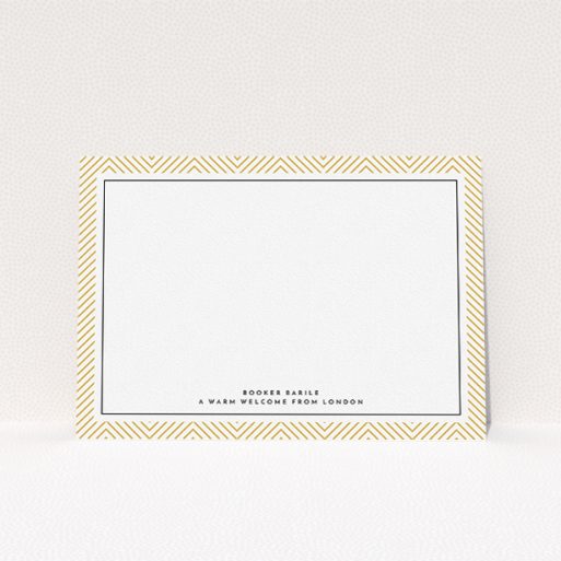 Personalised Note Card Design for Men - "Golden Lines" A men personalised note card design called "Golden Lines". It is an A5 card in a landscape orientation. "Golden Lines" is available as a flat card, with tones of gold and white.